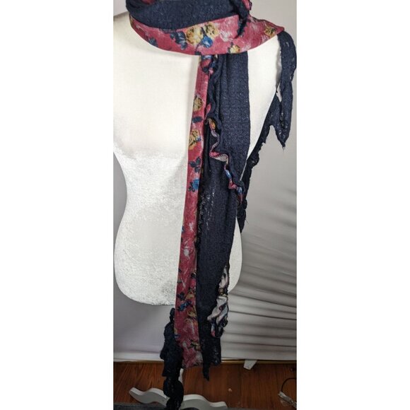 Vintage Witchy Floral Bohemian Fairycore Asymmetrical Pink And Blue Scarf - Picture 8 of 10